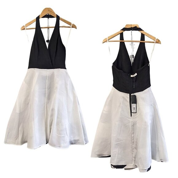 NWT HALSTON HERITAGE Abstract Orchid Print Structured Halter Fit&Flare Dress Sz4 - Picture 7 of 9